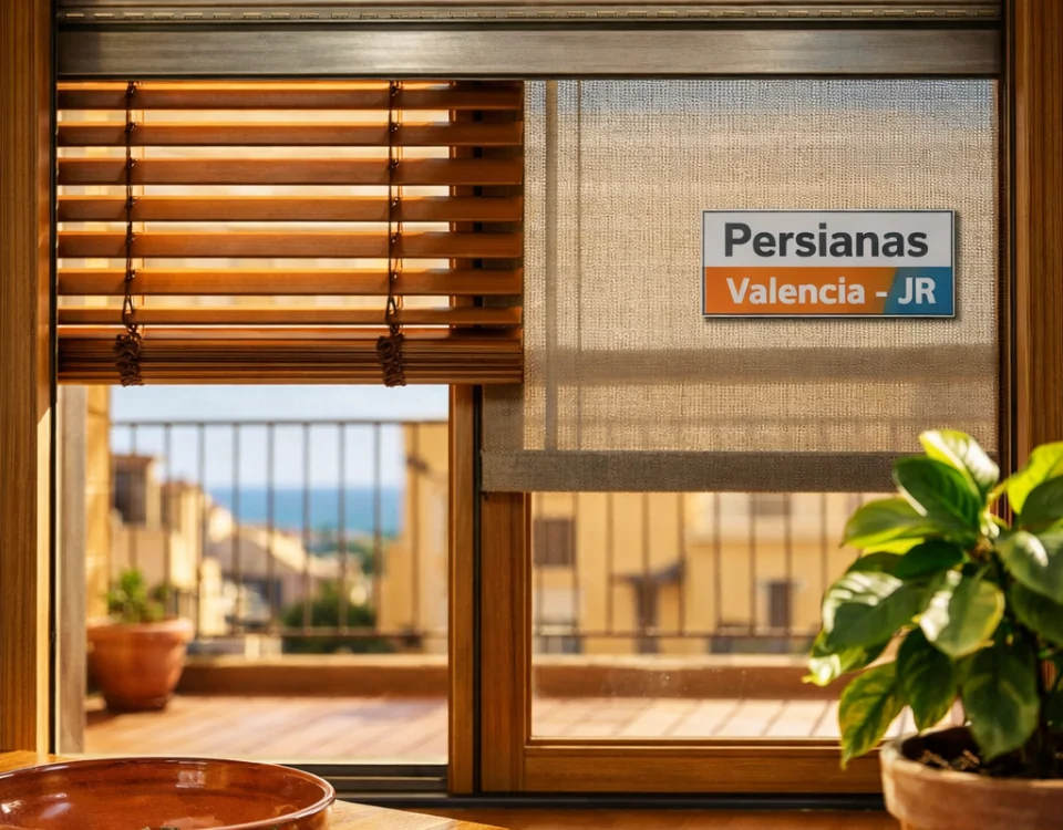 Interior de un apartamento en Valencia con persianas de madera y tela, ideal para el clima cálido.