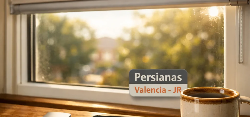 Interior acogedor con persianas motorizadas, mostrando su precisión y beneficios frente a las tradicionales en un ambiente soleado.