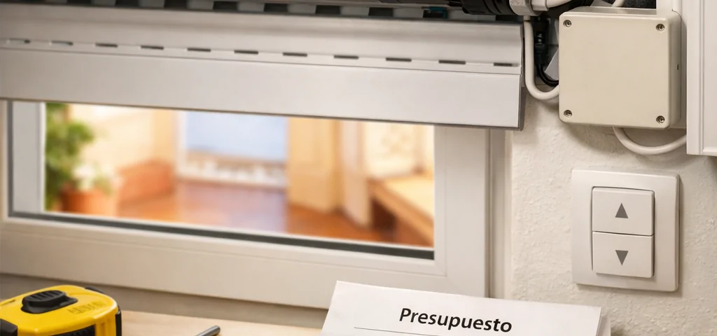 Motor tubular y cableado en persiana valenciana, con presupuesto de 249 €, herramientas y mando; opciones económicas para persianas automáticas en Valencia