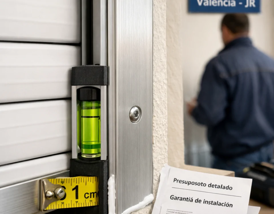 Persiana enrollable bien instalada en Valencia, con nivel, sellado y tu00e9cnico al fondo; Que empresa ofrece instalacion de persianas con mejor calidad en Valencia