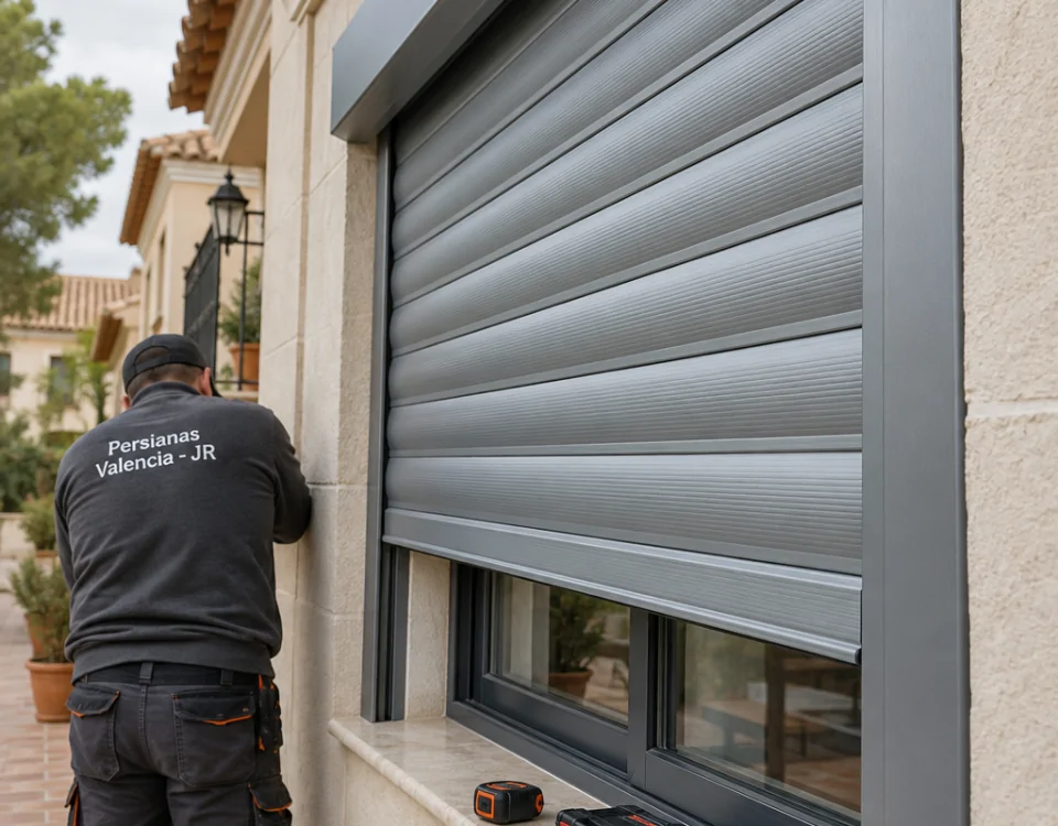 Persiana de seguridad a medio instalar en una vivienda de Valencia. u00bfQue recomendarias para la instalacion de persianas de seguridad en Valencia?